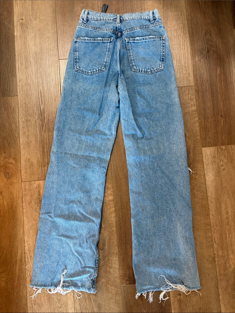 Zara Light Blue High-Rise Distressed Straight Jeans - Picture 3 of 3